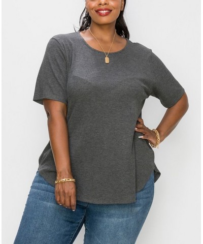 Plus Size Thermal Short Sleeve Swing Tee Charcoal $16.81 Tops