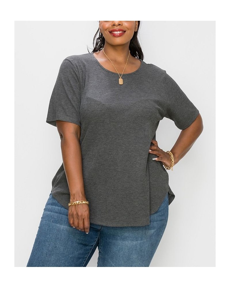 Plus Size Thermal Short Sleeve Swing Tee Charcoal $16.81 Tops