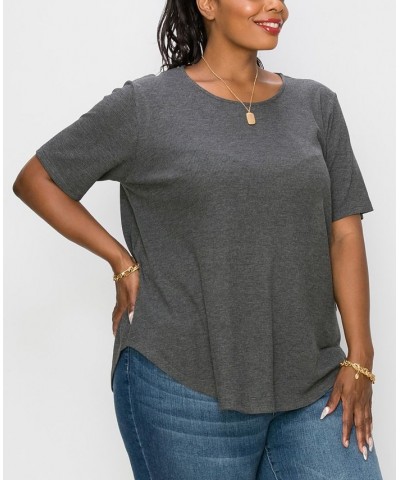 Plus Size Thermal Short Sleeve Swing Tee Charcoal $16.81 Tops