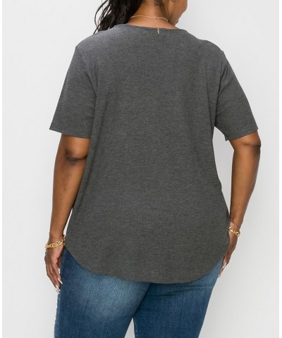 Plus Size Thermal Short Sleeve Swing Tee Charcoal $16.81 Tops