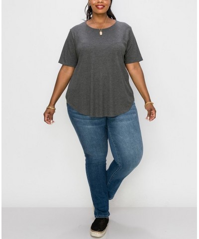 Plus Size Thermal Short Sleeve Swing Tee Charcoal $16.81 Tops