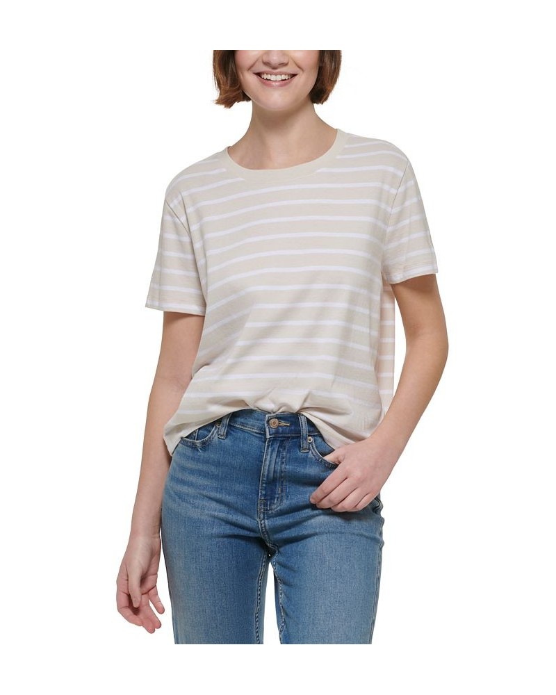 Monoco Striped Boxy T-Shirt Birch/white $16.07 Tops