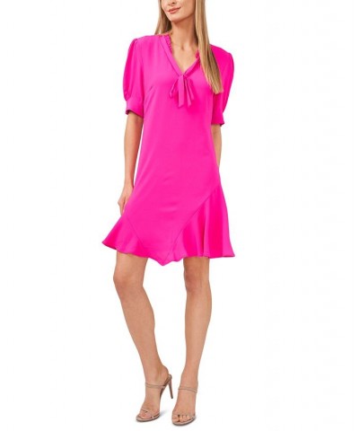 Ruffled Tie-Neck Dress Pink $43.62 Dresses