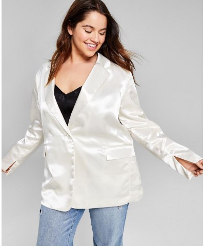 Trendy Plus Size One-Button Satin Blazer Ivory/Cream $20.47 Jackets