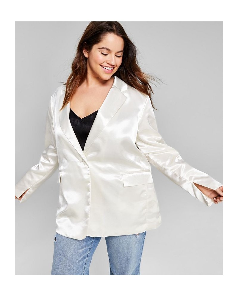 Trendy Plus Size One-Button Satin Blazer Ivory/Cream $20.47 Jackets