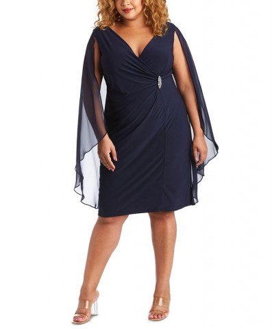 Plus Size Embellished Chiffon-Cape Dress Blue $39.27 Dresses