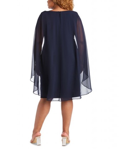 Plus Size Embellished Chiffon-Cape Dress Blue $39.27 Dresses