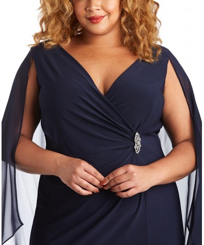 Plus Size Embellished Chiffon-Cape Dress Blue $39.27 Dresses