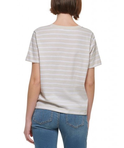 Monoco Striped Boxy T-Shirt Birch/white $16.07 Tops