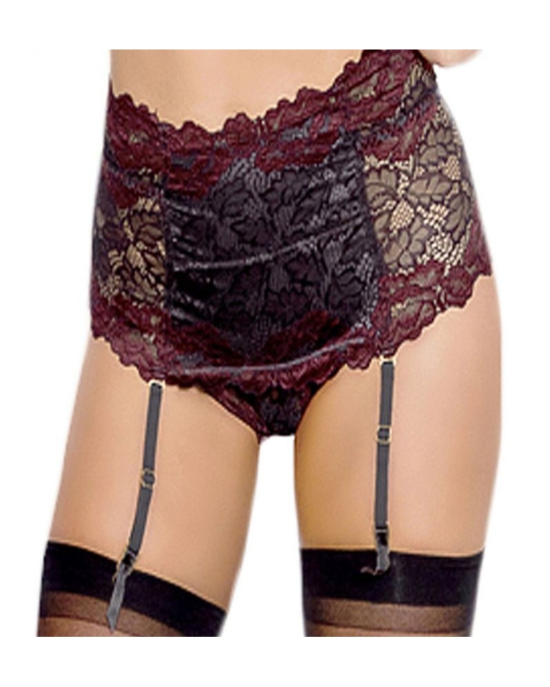 Women's Hi-Waist Garter & Thong 2 Pc Lingerie Set Black $22.55 Lingerie