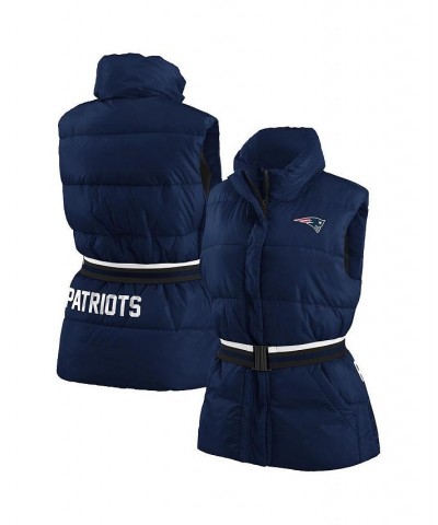 Women's Navy New England Patriots Full-Zip Puffer Vest with Belt Navy $39.60 Vests