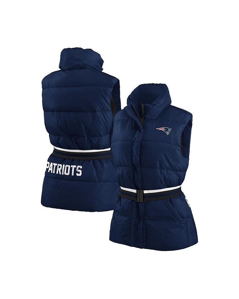 Women's Navy New England Patriots Full-Zip Puffer Vest with Belt Navy $39.60 Vests