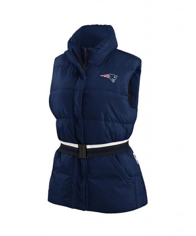 Women's Navy New England Patriots Full-Zip Puffer Vest with Belt Navy $39.60 Vests