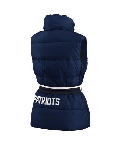 Women's Navy New England Patriots Full-Zip Puffer Vest with Belt Navy $39.60 Vests