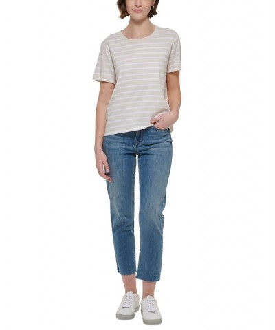 Monoco Striped Boxy T-Shirt Birch/white $16.07 Tops