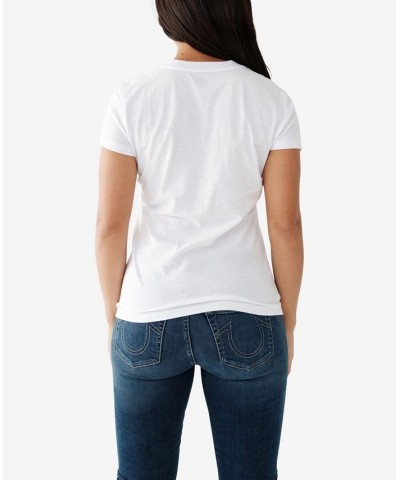 Women's Short Sleeve Crystal Arch Logo Crew T-shirt White $21.79 Tops