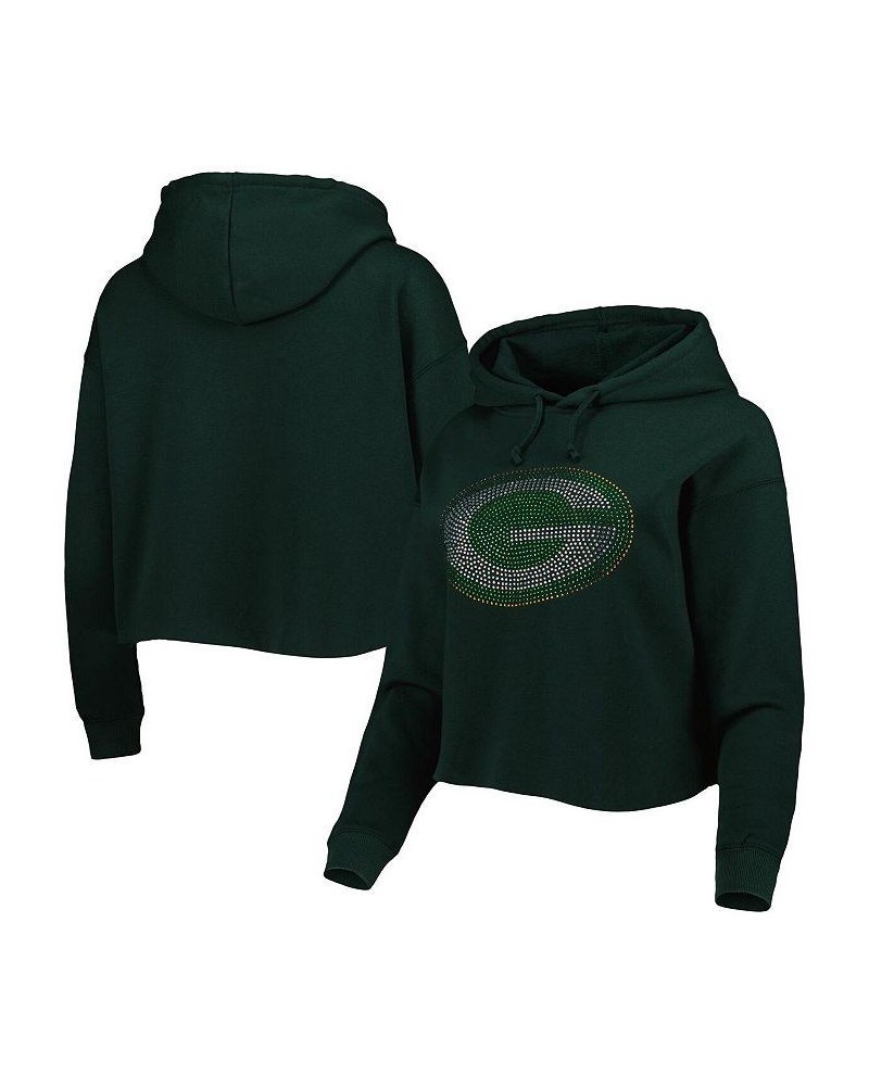 Women's Green Green Bay Packers Crystal Logo Cropped Pullover Hoodie Green $47.69 Sweatshirts