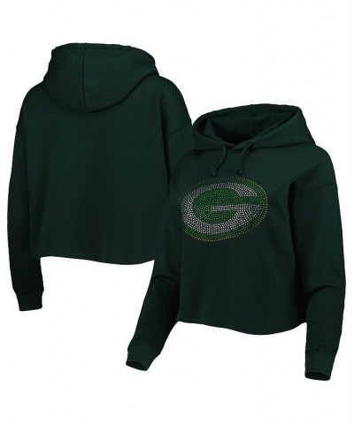 Women's Green Green Bay Packers Crystal Logo Cropped Pullover Hoodie Green $47.69 Sweatshirts