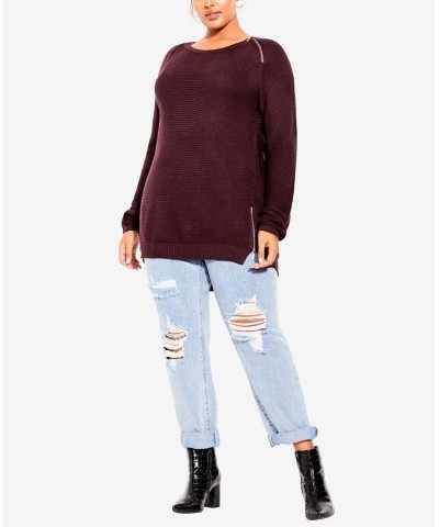 Trendy Plus Size Zip Front Sweater Red $35.60 Sweaters