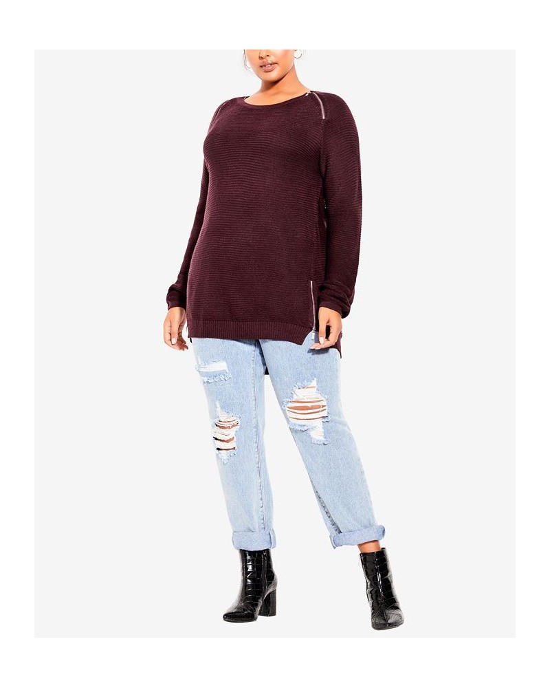 Trendy Plus Size Zip Front Sweater Red $35.60 Sweaters