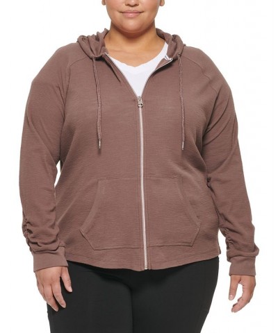 Plus Size Ruched-Sleeve Zip Hoodie Terre $17.78 Jackets