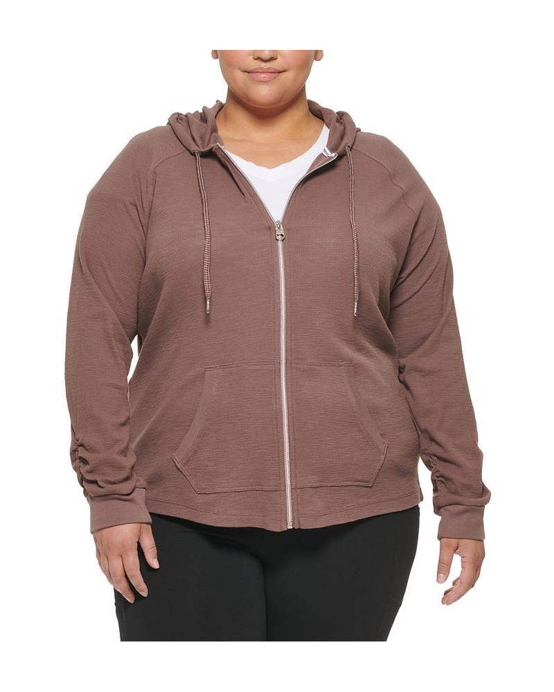 Plus Size Ruched-Sleeve Zip Hoodie Terre $17.78 Jackets