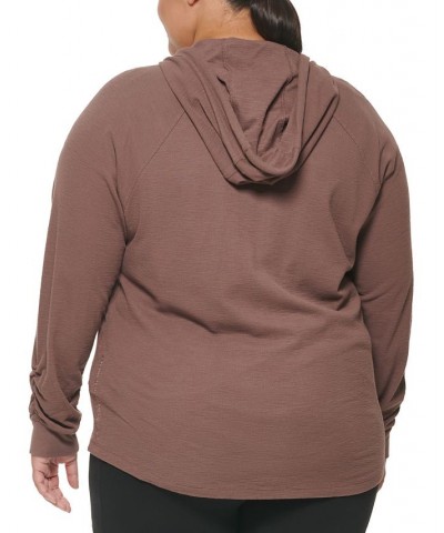 Plus Size Ruched-Sleeve Zip Hoodie Terre $17.78 Jackets