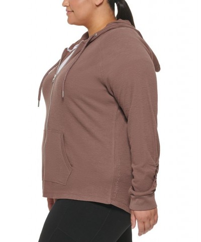 Plus Size Ruched-Sleeve Zip Hoodie Terre $17.78 Jackets