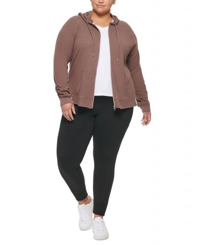 Plus Size Ruched-Sleeve Zip Hoodie Terre $17.78 Jackets