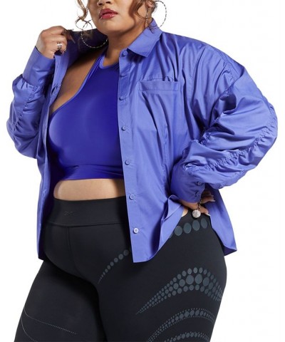 x Cardi B Plus Size Ruched-Sleeve Active Shirt Purple $24.65 Tops