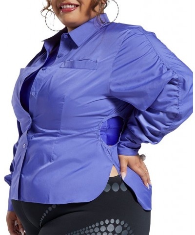 x Cardi B Plus Size Ruched-Sleeve Active Shirt Purple $24.65 Tops