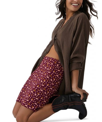 Women's Irl Ditsy-Print Pull-On Skirt Purple $28.00 Skirts