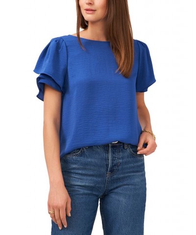 Tulip-Sleeve Top Blue $37.92 Tops