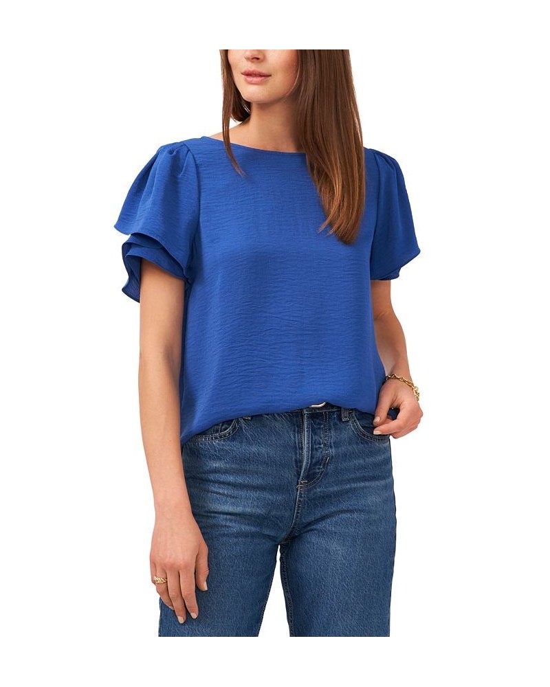 Tulip-Sleeve Top Blue $37.92 Tops