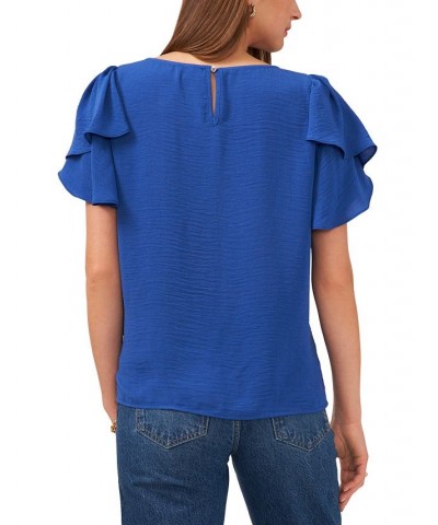 Tulip-Sleeve Top Blue $37.92 Tops