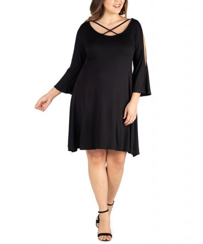 Women's Plus Size Criss Cross Neckline Cold Shoulder Dress Black $24.02 Dresses