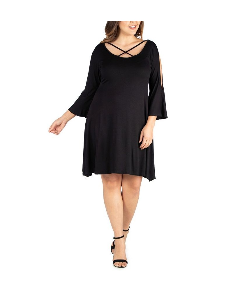 Women's Plus Size Criss Cross Neckline Cold Shoulder Dress Black $24.02 Dresses