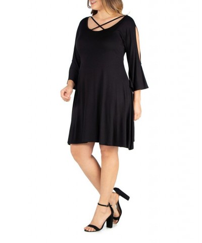 Women's Plus Size Criss Cross Neckline Cold Shoulder Dress Black $24.02 Dresses