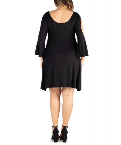 Women's Plus Size Criss Cross Neckline Cold Shoulder Dress Black $24.02 Dresses