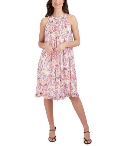 Women's Flounce-Hem Halter Dress Ivory Multi $45.39 Dresses