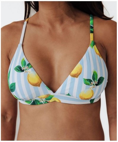 Women's Amalfi Coast Lemon Triangle Bikini Top Blue and white stripe lemons $20.50 Swimsuits