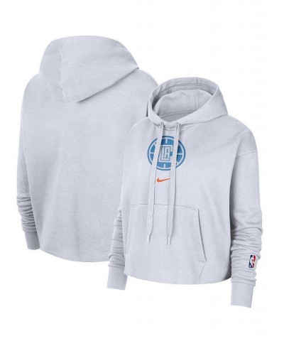 Women's White LA Clippers 2021/22 City Edition Essential Logo Cropped Pullover Hoodie White $26.66 Sweatshirts