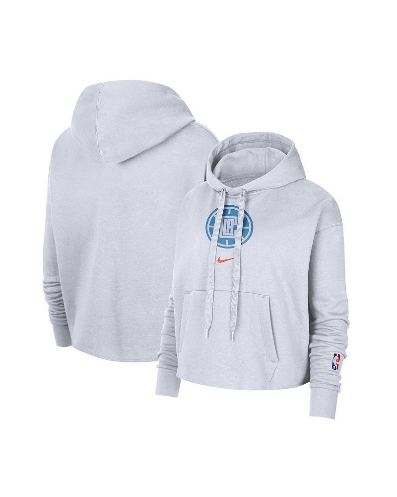 Women's White LA Clippers 2021/22 City Edition Essential Logo Cropped Pullover Hoodie White $26.66 Sweatshirts