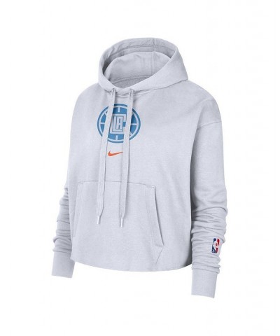 Women's White LA Clippers 2021/22 City Edition Essential Logo Cropped Pullover Hoodie White $26.66 Sweatshirts