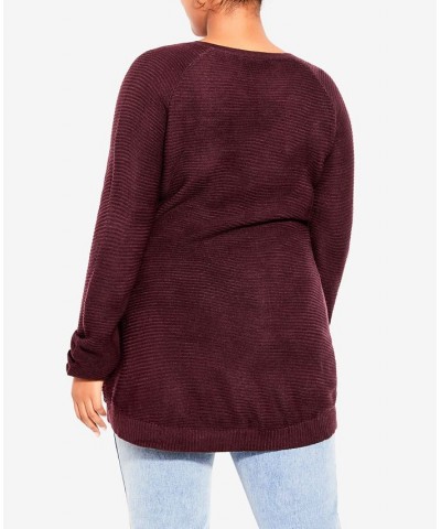 Trendy Plus Size Zip Front Sweater Red $35.60 Sweaters