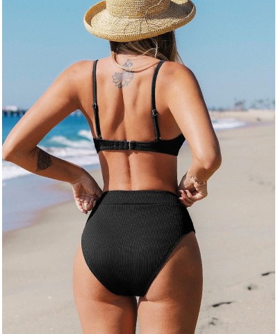 Women's Scoop Neck Bikini Set Swimsuit Black $17.60 Swimsuits