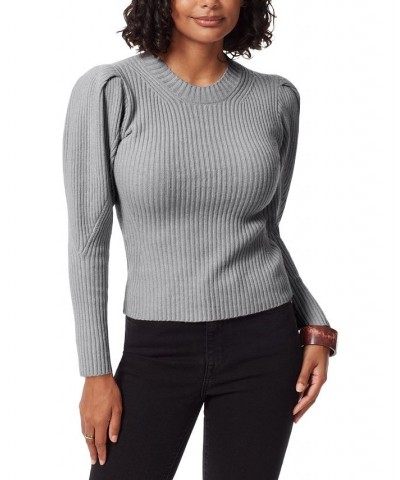 Women's Cohen Ribbed Puff-Sleeve Sweater Gray $35.39 Sweaters