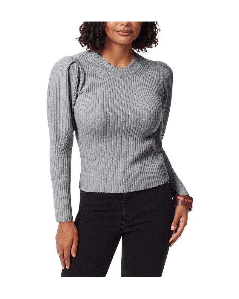 Women's Cohen Ribbed Puff-Sleeve Sweater Gray $35.39 Sweaters