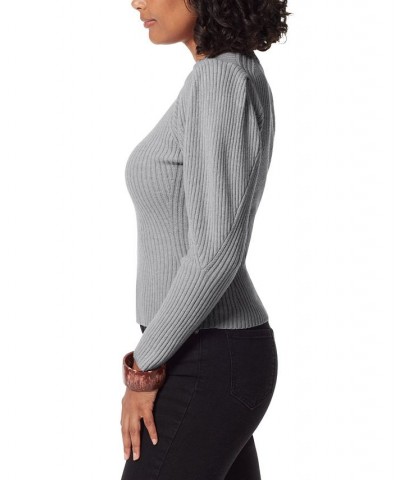 Women's Cohen Ribbed Puff-Sleeve Sweater Gray $35.39 Sweaters