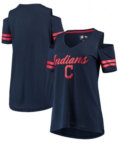 Women's Navy Cleveland Indians Extra Inning Cold Shoulder T-shirt Navy $20.00 Tops